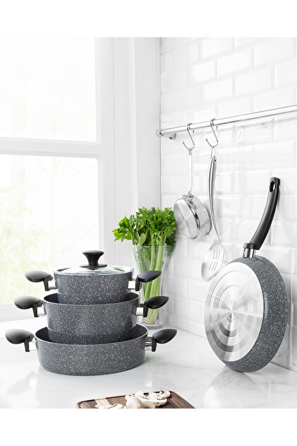 アンティーク テラコッタ・マザー・ゴッデス Madame Coco Gordes Granite Look 7 Parça Tencere Seti - Gri