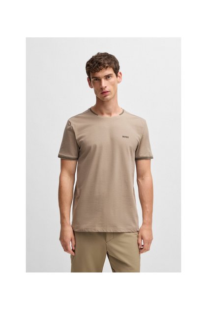 Çizgili - Logolu Esnek Pamuklu T-Shirt