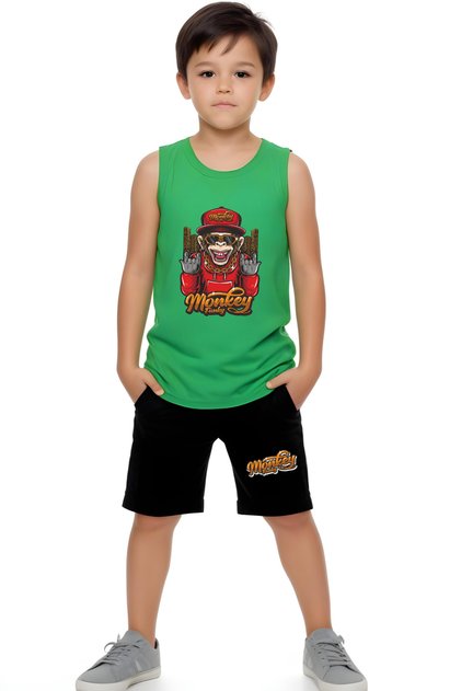Monkey Funky Printed Boys' Suspender T-Shirt and Shorts Set Top and Bottom