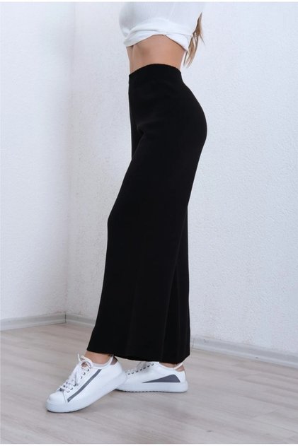 Wide Leg Elastic Waist Tricot Pants Black