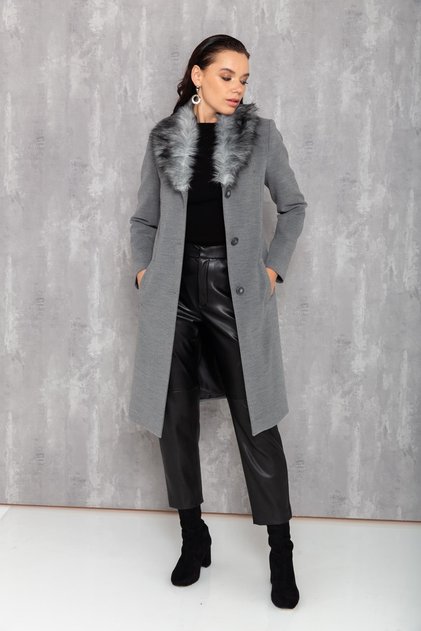 Men's Collared Mobile Fur Coat Gray 3620-y