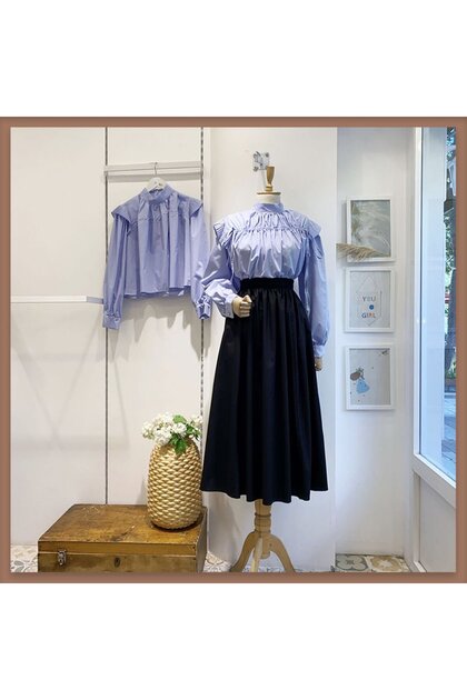 Black Poplin Skirt with Elastic Waist