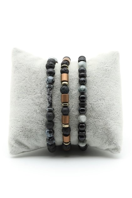 Snowy Obsidian - Lava - Eye Agate - Cat Eye - Onyx - Coconut - Hematite Natural Stone Design Bracelet