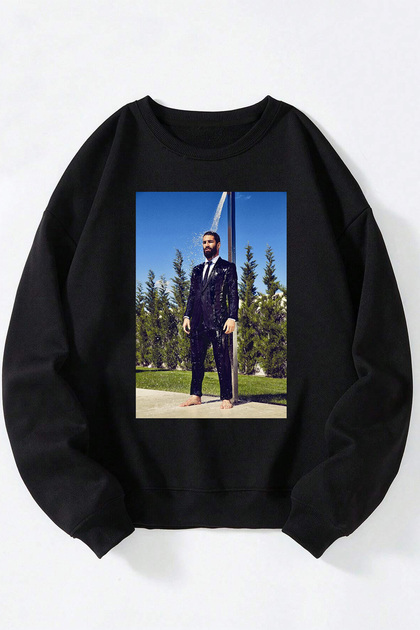 Arda Turan Unisex Siyah Bisiklet Yaka Pamuklu Sweatshirt