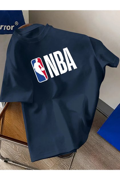 Unisex Erkek/Kadın BASKET/NBA Renkli Özel Baskılı Oversize Pamuklu Bisiklet Yaka T-Shirt Tişört