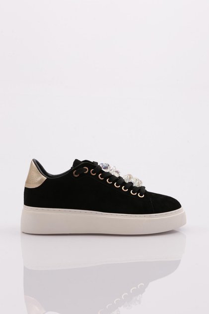 1003 Pantofi sport pentru femei din piele intoarsa neagra