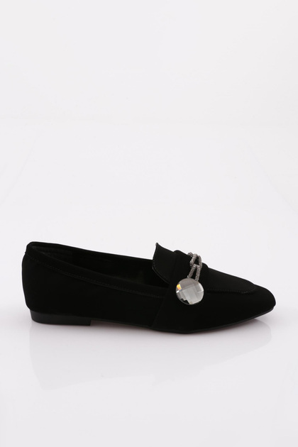 Kadın Silver Taş Aksesuarlı Babet Siyah Velvet 61132534