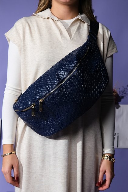 Venta Navy Blue Knitted Women's Large Waist Bag