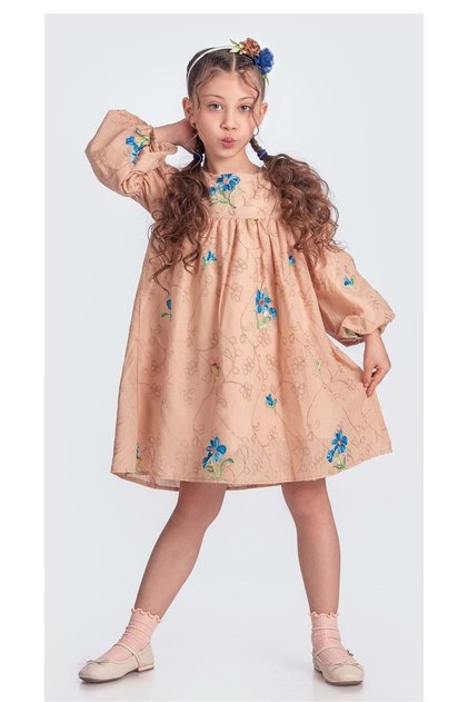 Authentic Mediterranean Floral Embroiderygirl's Muslin Dress M00706 Salmon