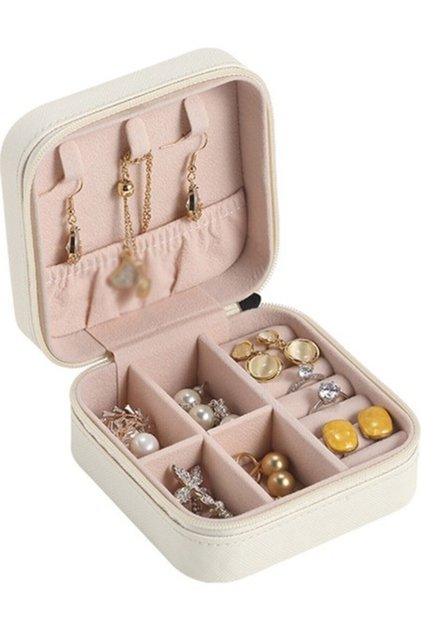 Portable Mini Compartmentalized Jewelry Box Storage Case - White