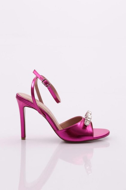 1065 Women's Large Stone Heeled Shoes Fuchsia Metallic