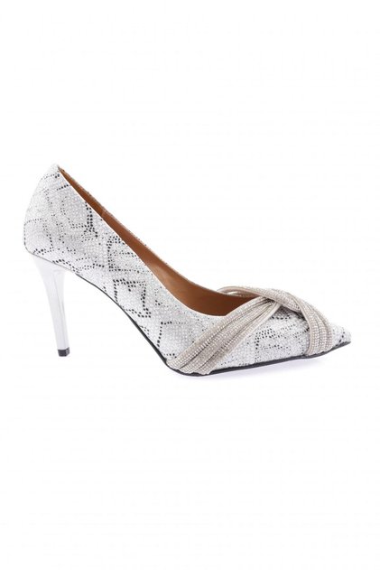 Ysf-06-23Y Women's Silver Stone Twist Banded Evening Dress Shoes Platinum Printed