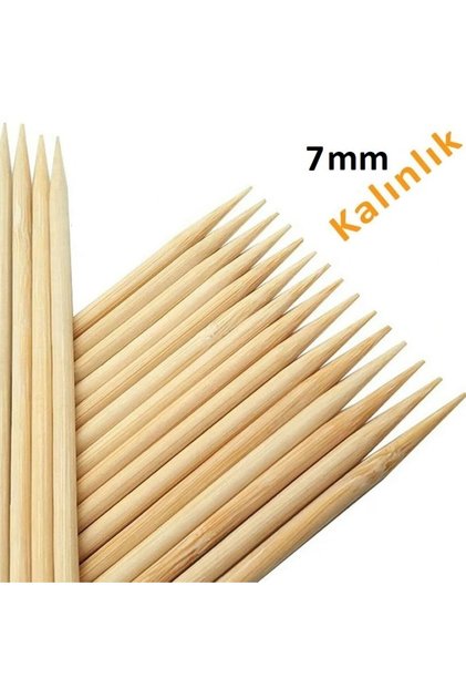 Bambu 7mm Kalın Ahşap Çöp Şiş Çubuğu 40 Cm - 20 Adet