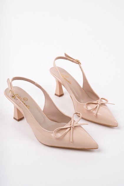 Women's Leather Open Back Bow Heeled Shoes