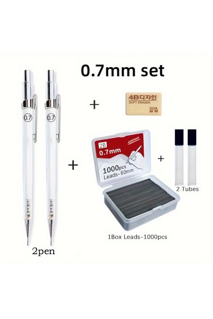 0.7mm set Transparent Mechanical Pencils 0.5 0.7 0.9mm with Lead 2B 60mm Art Drawing Automatic Penci