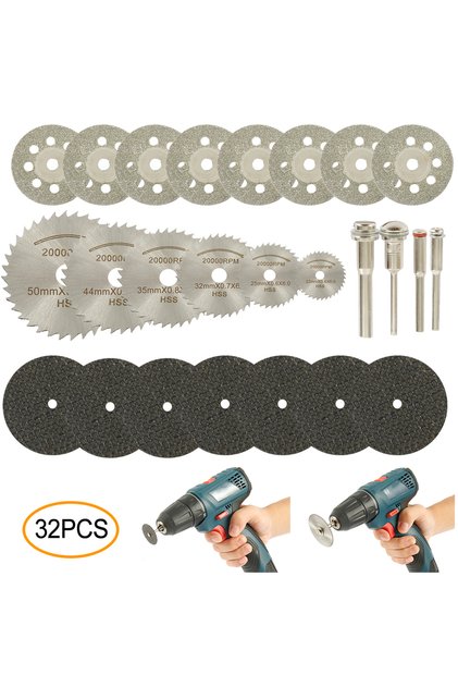 32PCS 6-32Pcs Mini Circular Saw Blade Set Sanding Grinding Wheel Cutting Disc for Dremel Accessories