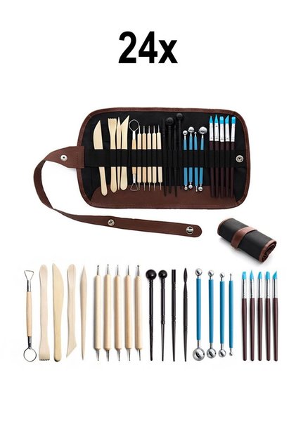 24-Piece Ceramic Clay Pottery Sculpture Wood Modeling Carving Set cin670