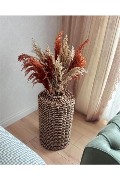 Metal Tel Hasır Örgülü Dekoratif Vazo 50cm Pampas Vazosu