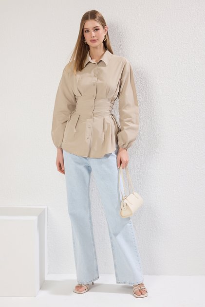 Stone Waist Tie Detail Woven Shirt TCTSS25TG00003