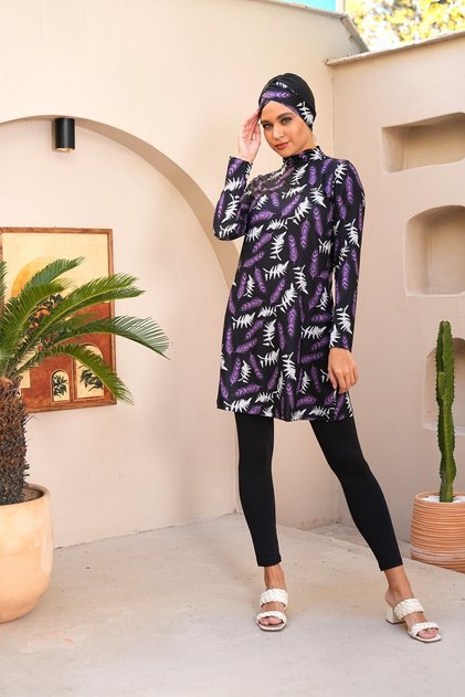 Digital Printed Tights Closed Hijab Swimsuit 3721