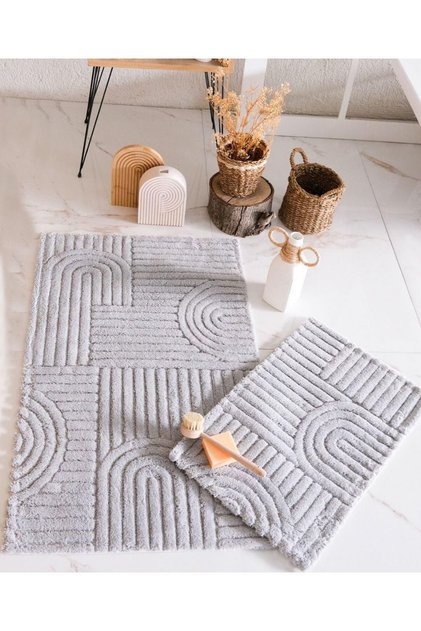 Hcw Line Beige 100% Cotton Babil 2 Piece Bath Mat Set 40*60+60*100 cm
