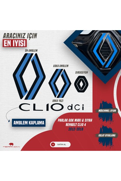 Clio 4 (2012-2018) Compatible New Design Emblem Cover - Glossy Sky Blue & Piano Black