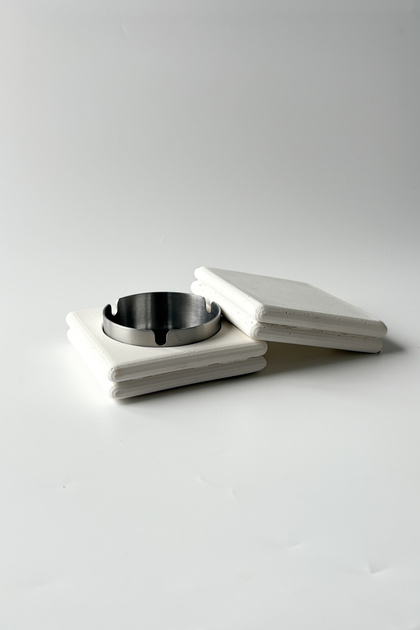 Square Bubble Steel Ashtray with Lid White