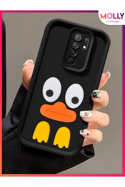 Xiaomi Redmi Note 8 PRO İçin Siyah Kenarları Kalın 3d Kabartmalı Cute Duck Silikon Kılıf