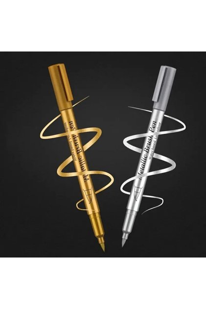 Metallic Brushmarkers Gold-Silver Calligraphy, Writing on Glass, Balloon, Cup 2Pcs