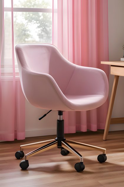 Focus Bilgisayar Ve Çalışma Koltuğu Gold Yıldız Ayaklı (pembe Kumaş)