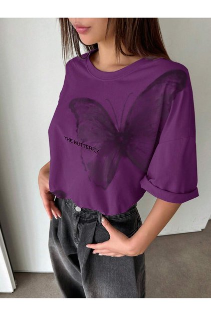 Unisex the Butterfly Printed Oversize 100% Cotton T-Shirt