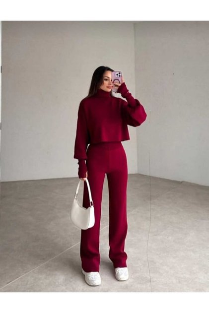Women's High Waist Knitwear Suit with Finger Fit