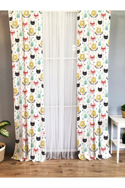 Animal Patterned Children's Room Patterned Background Curtain