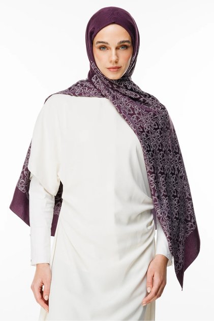 Nora Pattern Double Sided Shawl Purple-Grey