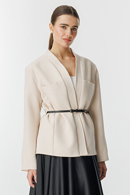 Andera Leather Belt Detailed Stone Jacket