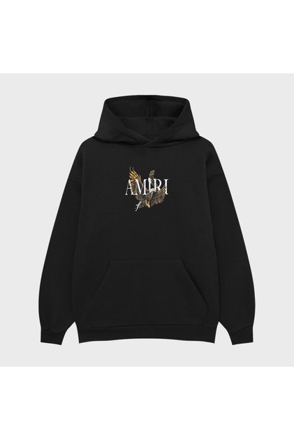Unisex Eagle Logo Printed 3 Thread Raised Oversized Hoodie Sweatshirt