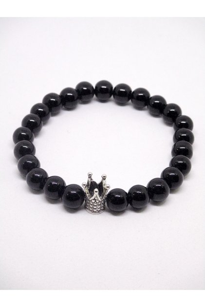 Shiny Onyx Men's Bracelet with King's Crown Figure