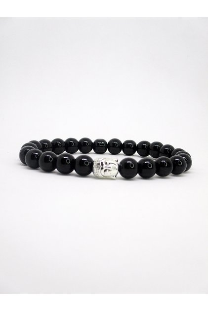 Shiny Onyx Unisex Bracelet with Buddha Figure