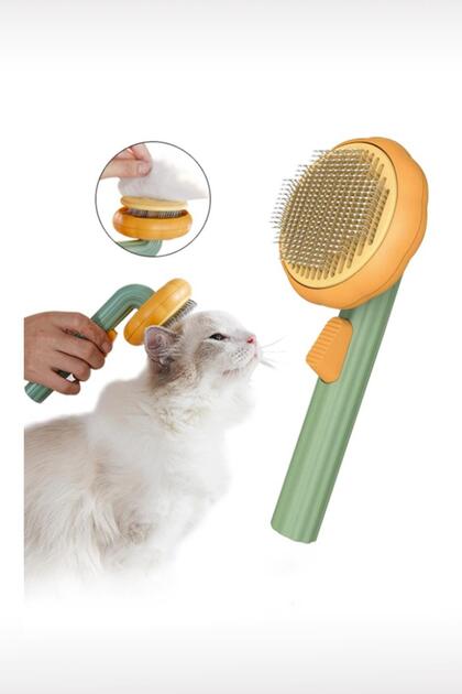 Pumpkin Design Automatic Cleaning Button Pet Brush Cat Dog Hair Collector Comb