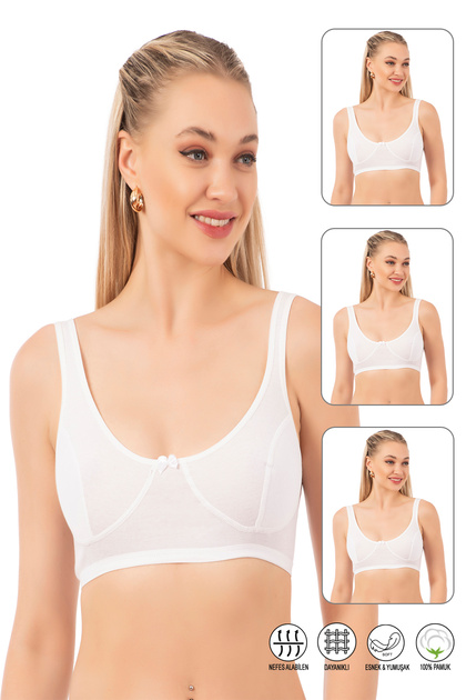 Özkan 0564 Paket od 3 komada ženskih Pamuk delova rebrastih praznih kapica bez podrške, bez žica, Bez žice debele naramenice, polu-tank top