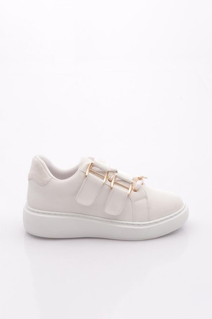 Women's Accessory Belt Detailed Sneakers Shoes White Silk 12211639101