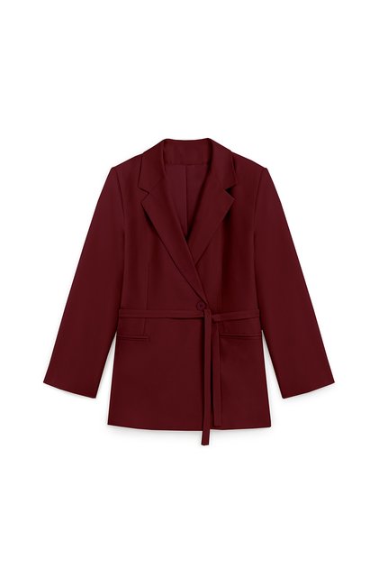 Traveling Belted Blazer Jacket Burgundy