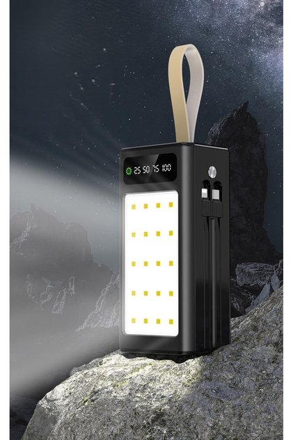 30.000 mAh Kamp Işıklı 4x USB 1x Type-C 1x Micro 1x Lightning Çıkışlı Led Panel Powerbank
