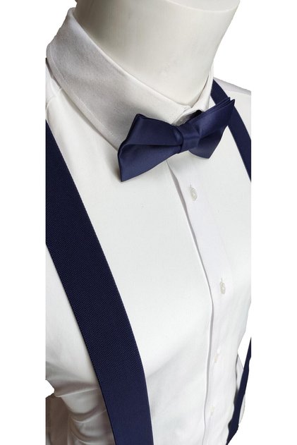 Set cu bretele și papion pentru pantaloni de culoare bleumarin