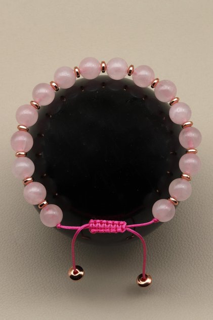 Pink Quartz Natural Stone Macrame Knitted Bracelet