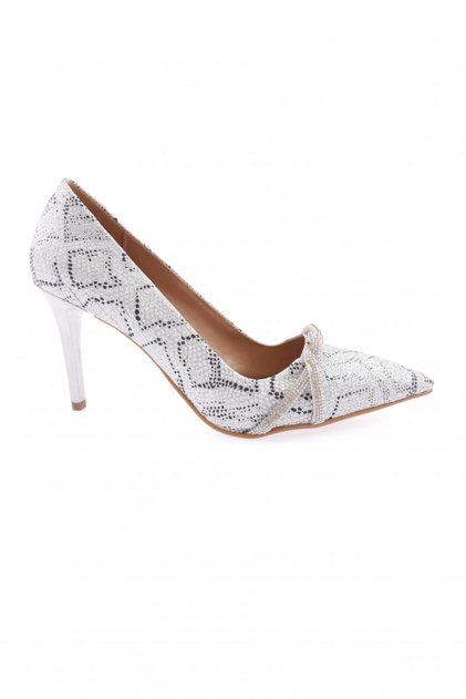 Akt-01-23Y Women's Silver Stone Twisted Banded Evening Dress Shoes Platinum Printed