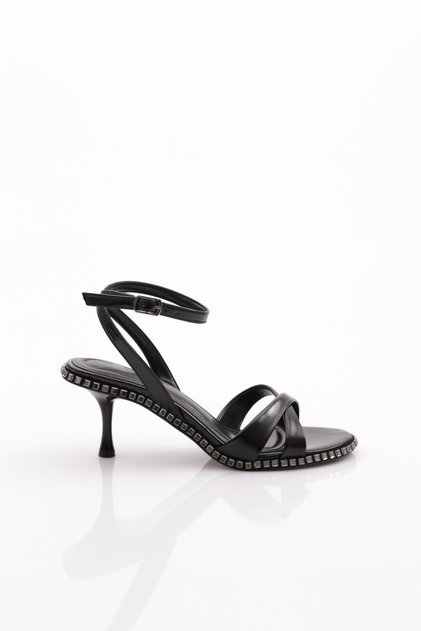 2416 Women's Cross Strap Heeled Evening Dress Shoes Black