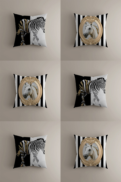 Black and White Zebra and Horse Pattern Throw Pillow Cover - Modern Stylish Design - Double Sided 43X43 cm