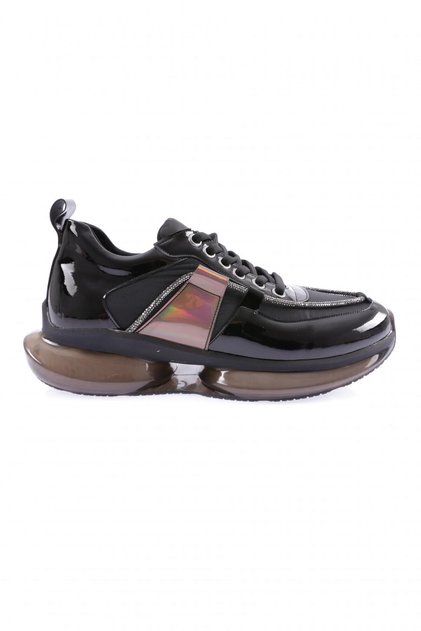 954-23Y Women's Thick Sole Silver Rope Stone Sneakers Shoes Black