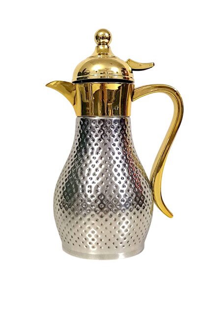 ترمس شاي جذاب بتصميم أنيق باللون الفضي/الذهبي مصنوع من الفولاذ المقاوم للصدأ بسعة 0.6 لتر
